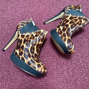 INC Leopard Haircalf Ankle Booties Stiletto MobWife Statement Heels Baddie EUC